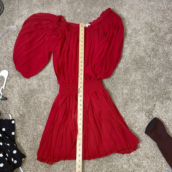MAX Studio dress accordion off shoulder wide sleeve crinkle red elastic waist SM - Picture 9 of 9